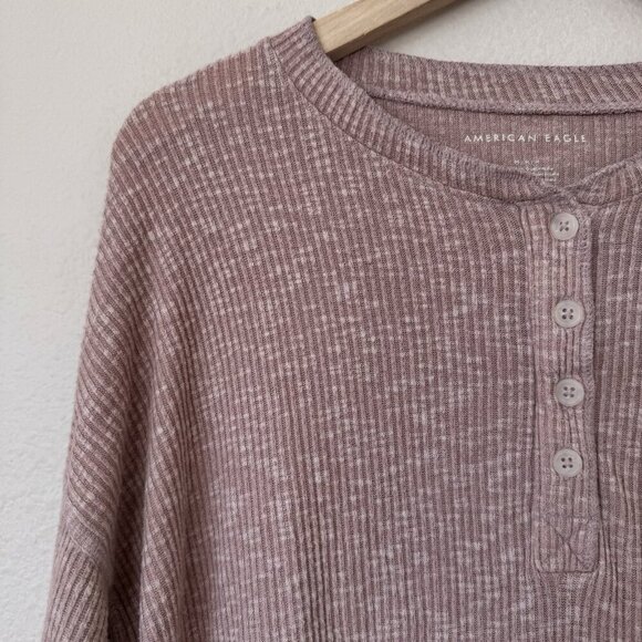 American Eagle Outfitters Sweater Henley Ribbed Size Medium Tan Light Brown - Picture 2 of 6
